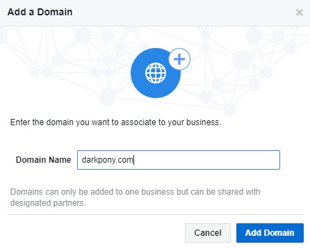 Business Settings - Add Domain Window